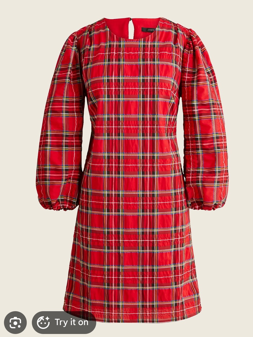JCrew Red Plaid Puff-Sleeve Dress